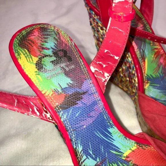 Gianni Bini Pink and Multicolor Braided Peep Toe Wedge - Picture 14 of 14